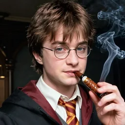 9mm selfie of Harry Potter smoking a fat blunt