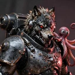 hyper realistic portrait of heroic warhammer 4 0 k android head, cinematic, chaos marine, wolf, horror, muppet, octopus, artstation, cgsociety, full head and shoulders, greg rutkowski, james gurney, mignola, craig mullins, brom redshift, vray, octane