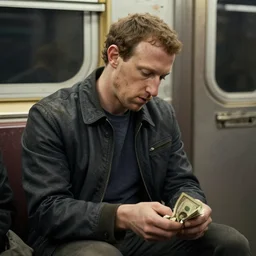 mark zuckerberg beggar in the new york subway asking for money, takes crumpled dollars, gloomy, detailed, dirty dull color, retro, 4 k, ultra realism, unreal engine