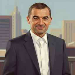 painting of mr bean in the art style of gta 5