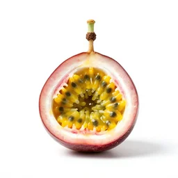 glowing passion fruit, 8k product photo, isolated on a pure white background, centered, entire object in frame, sharp focus, soft studio lighting
