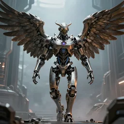 film still of a mechanical angel in a marvel movie, science fiction industrial hard science 8k, render octane