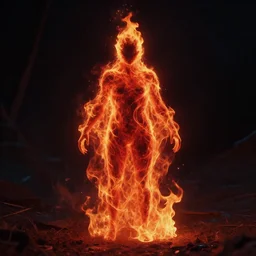 a red, glowing, fire ghost ( in human form ), made from fire