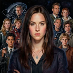 full portrait of a teenage asian sigourney weaver from the movie alien, hyper detailed, award winning, exploring the galaxy painting by chiara bautista and karl kopinski and kim jung giu and weta studio, and lucasfilm and jesper ejsing and norman rockwell greg rutkowski frank frazzeta, 2 d