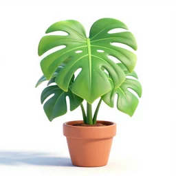 cute monstera plant in pot, stylized pixar-style 3d render, full body, isolated on a pure white background, centered, entire subject in frame, sharp focus, soft studio lighting