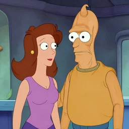 bender futurama with human brown haired girlfriend realistic