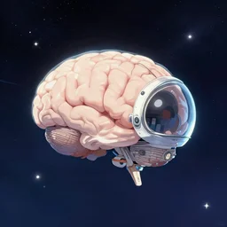 a brain in a spaceship, fly to the deep in the universe, movie scene, concept art, digital painting, style of jordan grimmer, warm lighting, futuristic, volumetric lighting, view from below, vivid colours, bright, nighttime, godrays, cinematic, high detail