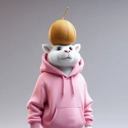 illustration of a 🇫🇷 👨 wearing a pink!! hoodie, his head is a coconut 🥥, full body shot, 3 d character, fluffy, whimsical, fantasy, cinematic, film, 1 2 8 k, octane render, 3 d render, by mandy jurgens and wlop