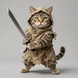 humanoid homeless cat wearing rags and wielding a broadsword, concept art, d & d, fantasy, trending on artstation