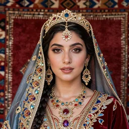 close up portrait of a carpeted figure of a Persian princess, anatomically correct, colourful, lots of detail, depth of field, intricate, delicate, by Jonas Jensen, Magnum photos