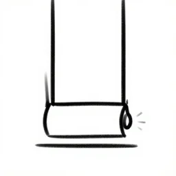 physical diagram of a mass suspended on two ropes, bold lines, white background, simple
