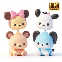 product photograph of cute disney cake toppers for babies, octane render, hyper realistic, cute, kawaii, toys, plastic, vinyl, 8 k, white background,