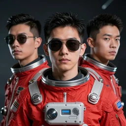 cool futuristic space explorer portraits. sunglasses red astronaut suit. josan gonzalez, victo ngai