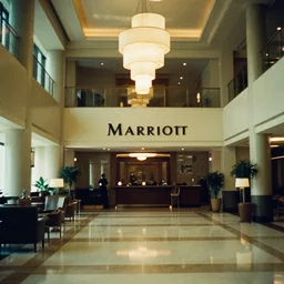 Film still of the inside of the Marriott.