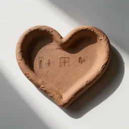 clay heart shape in the middle of a white background photograph
