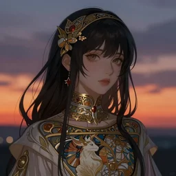 anime girl, twilight sunset backdrop, art by mappa and ilya kuvshinov, portrait, intricate, highly detailed, digital painting, digital art, bokeh, trending on pixiv fanbox, trending on artstation, concept art, sharp focus, illustration art by artgerm and greg rutkowski and alphonse mucha, wlop, 4 k