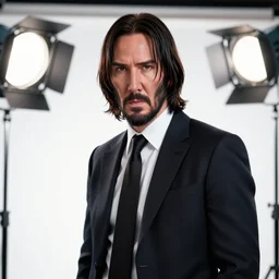 still photo of john wick, photorealistic portrait, studio lighting, highly detailed, crisp quality and light reflections, unreal engine 5 quality render, bright studio setting