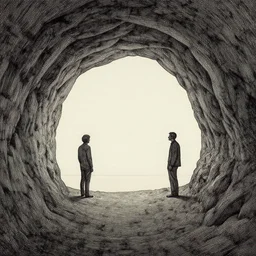 cave by dan mumford and peter doig and edward hopper, symmetrical, minimal, black ink, thick lines highly detailed, muted colours 8 k