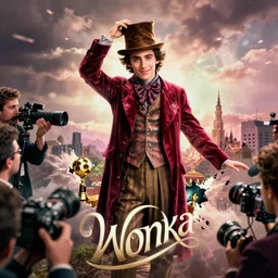 timothée chalamet as willy wonka, realistic, paparazzi, leak