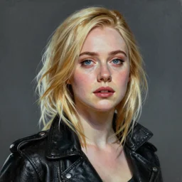 ultra realistic portrait painting of elle fanning in blade runner 2 0 4 9, art by frank frazetta, 4 k, ultra realistic, highly detailed, epic lighting