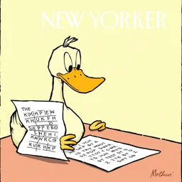 a duck doing a crossword puzzle in the style of a new yorker cartoon