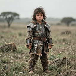 character and environment photography, portrait shamanistic infested 4 0 - year - old male barbarian, messy hair, old tattered armor, medium shot, wide angle, 2 0 0 px, full front, natural light