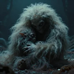 movie frame still from fluffy lovecraftian sea monster cuddling