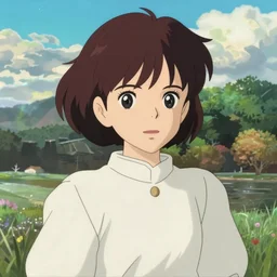 anime art full body portrait character nausicaa by hayao miyazaki concept art, anime key visual of elegant young female, short brown hair and large eyes, finely detailed perfect face delicate features directed gaze, valley and mountains background, trending on pixiv fanbox, studio ghibli, extremely high quality artwork by kushart krenz cute sparkling eyes