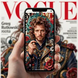 holding smartphone, apple iphone smartphone, vogue magazine, greg rutkowski, john singer argent, anime, trending on artstation, intricate