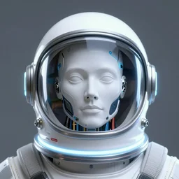 portrait of a biomechanical head inside a futuristic space helmet, vintage, neon, white metal, iridescent visor,  smooth, sharp focus, high detail, deviantart, artstation, art by Greg Rutkowski,