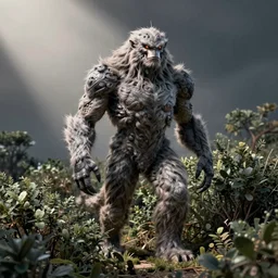 a humanoid monster emerging from the shrubs