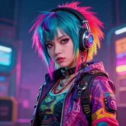 cinematic shot of a scifi post - apocalyptic anime girl, psychedelic vibrant colors, punk rock, by michael whelan art, sharp focus, realistic, highly detailed, 8 k