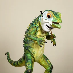 a humanoid lizard pulling off his Mark Zuckerberg halloween mask