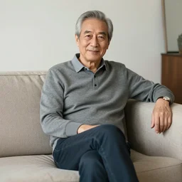 older handsome man is sitting gracefully on a sofa