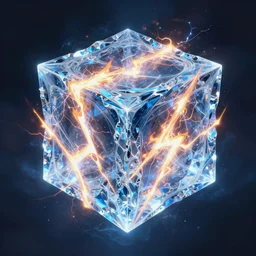 symmetric ！ close - up a huge fire lightning ice hybrid magic of cube levitate ，, magic surge, intricate, unreal engine 5, concept art ， by greg rutkowski, loish, highly rendered, digital painting, artstation hq