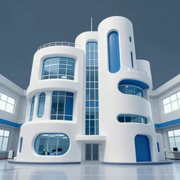 high tech laboratory building abstract sculptures ultra realistic