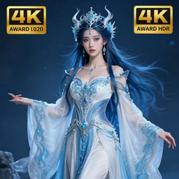 beautiful!! elemental sky witch with intricate ornate blue and white robes highly detailed 8 k hdr smooth sharp focus high resolution award - winning photo