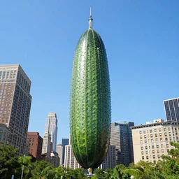 a giant cucumber standing instead of the empire state building in new york, extreme long shot, 8 k resolution