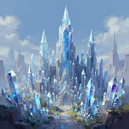 city made of crystal spires, award-winning digital 2D fantasy painting