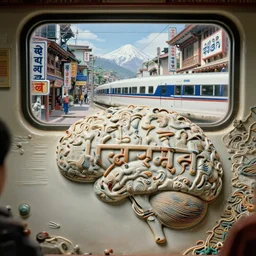fuji gfx, 2 0 0 mm ; beautiful hyperrealistic topographic film still from nepal movie of wired devanagari brain map scene in style of 1 9 9 0 s frontiers in miniature porcelain retrofuturism deep emboss macro design architectural art studio photography magazine devanagari banner still life seinen manga extreme closeup portrait edition, real - life shinkansen window landscape view porcelain izakaya sign, highly detailed, tilt shift zaha hadid scene background