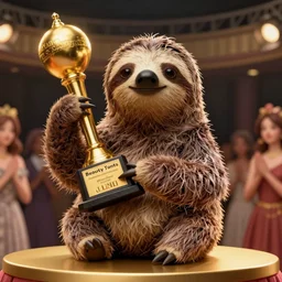 sloth from the goonies winning a beauty contest, hyper detailed, dramatic lighting, cgsociety, realistic, hyper detailed, insane details, intricate, dramatic lighting, hypermaximalist, golden ratio, rule of thirds, octane render, weta digital, micro details, ultra wide angle, artstation trending, 8 k,