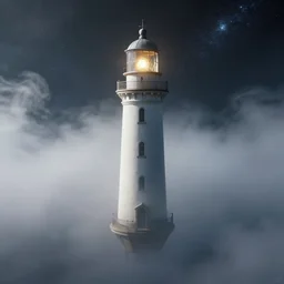 highly detailed, a lighthouse floating on cosmic space surrounded by fog, dreamy smoke, by eytan zana, by piotr jabłonski, by greg rutkowski, global illumination, unreal engine