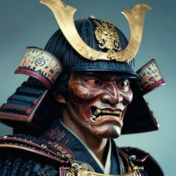 a profile picture of powerful japanese samurai, detailed face, portrait, face symmetry, beast face, character concept portrait by moebius and laurie greasley, profile picture, 8 k, cinematic color grading
