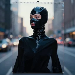 beautiful female body silhouette, beautiful acrylic fluid portrait, photography by amy leibowitz and filip fedorov, black latex female balaclava, female calendar, ballerina body covered with black blanket, urban city photography, close up portrait, cinematic still, film still, magic hour, dark shadows, fashion portrait, cold colors, long exposure,