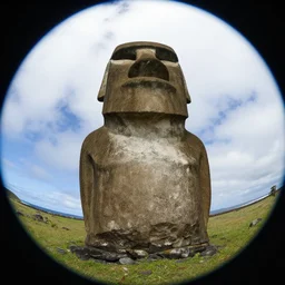 an Easter Island head statue close up, fisheye lens, low level, 4k photograph,