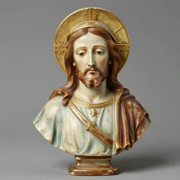 holy roman chalkware Jesus bust antique painted sacred Catholic