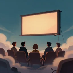 Movie playing in the sky, award winning concept art, trending on artstation, matte