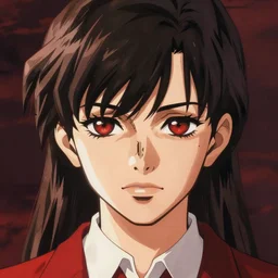 misato katsuragi, red dead redemption art style, rockstar games art, realistic anime, portrait, beautiful face, symmetrical face