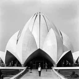 black and white vintage photo of a futuristic glass lotus temple by the hermetic order of the golden dawn, by buckminster fuller and syd mead, intricate contemporary architecture, photo journalism, photography, cinematic, national geographic photoshoot
