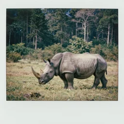 ancient and prehistoric, the sparse grassland, followed by conifers and temperate and warm temperate broadleaved trees. the background to the life of the giant rhino. in the asian rainforest immaculate details vintage polaroid photo hyper realistic ultra realistic photo realistic photography